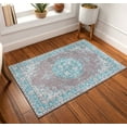 thumbnail image 5 of Well Woven Machine Washable Nile Tarifa Vintage Bohemian Medallion Floral Border Light Blue 2.6' x 3.9' Accent Doormat, 5 of 6