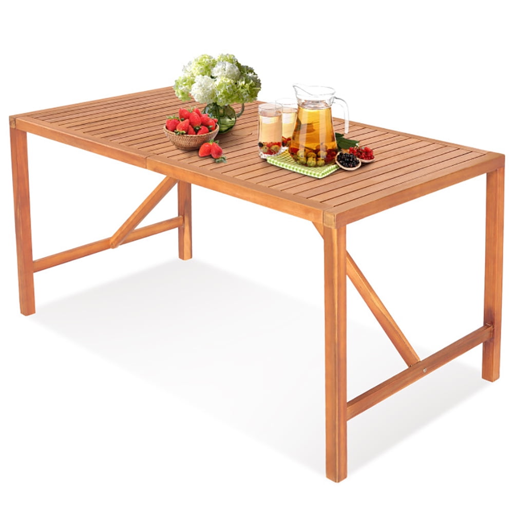 Aimee Lii 55 Inch Patio Rectangular Acacia Wood Dining Table with Umbrella Hole, Outdoor Patio Furniture Aimee Lii 55 Inch Patio Rectangular Acacia Wood Dining Table with Umbrella Hole, Outdoor Patio Furniture