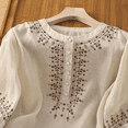 thumbnail image 3 of Women Embroidered Cotton Linen Shirts Boho Tunic Top Dressy Floral Blouses Boho Ethnic Style Peasant Tee Loose Tunics Mexican Blouse, 3 of 5