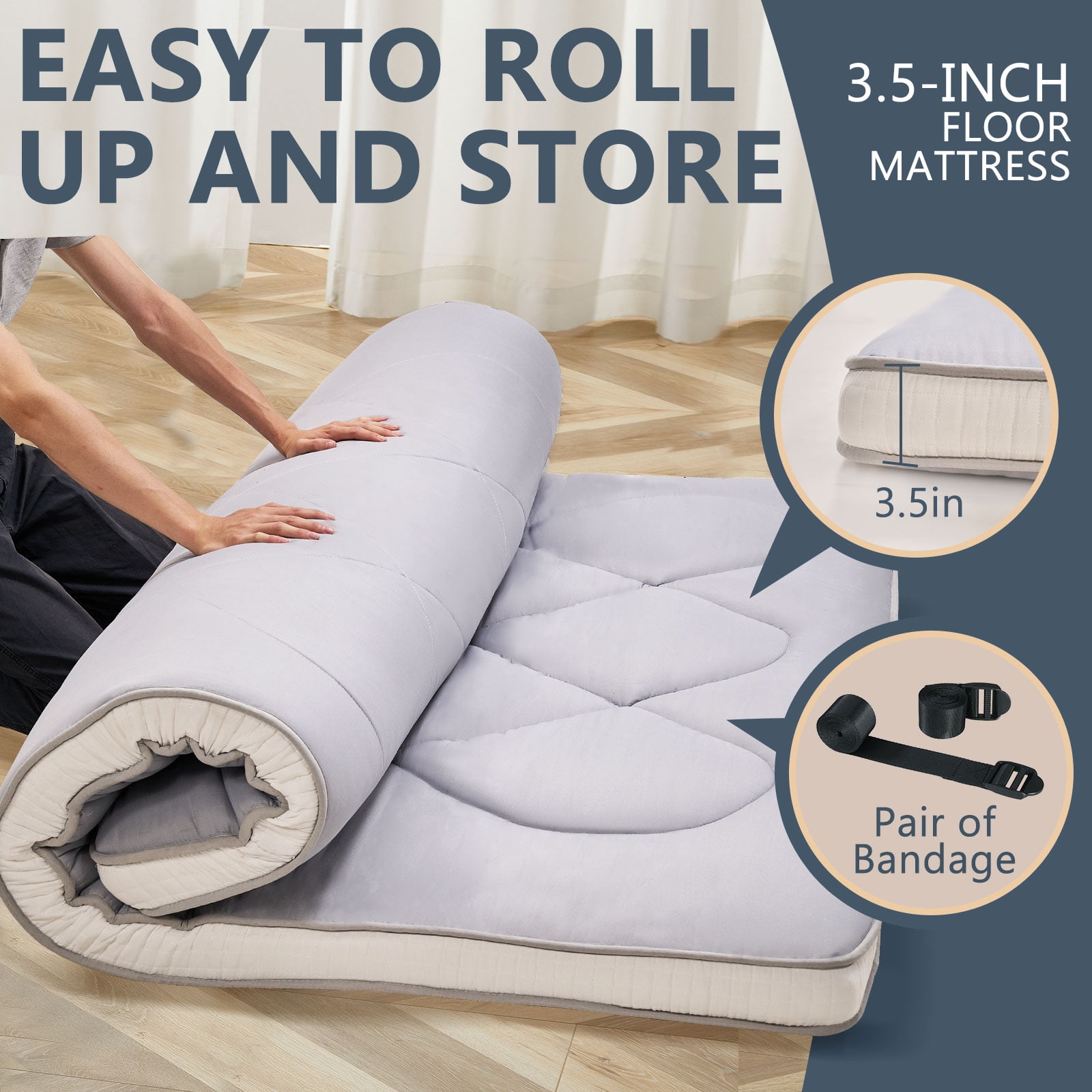 Slsy Japanese Floor Mattress Futon Mattress, 3.5" Thicken Sleeping Pad Foldable Roll Up Mattress Kids Floor Lounger Bed Couches Sofas