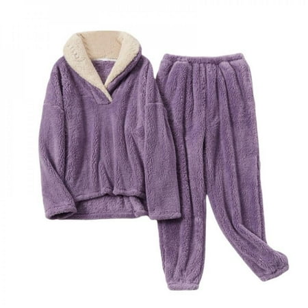

Popvcly Autumn and Winter Ladies Coral Fleece Pajamas Pajamas Pajamas Pants Suit Thickened Sportswear Suit