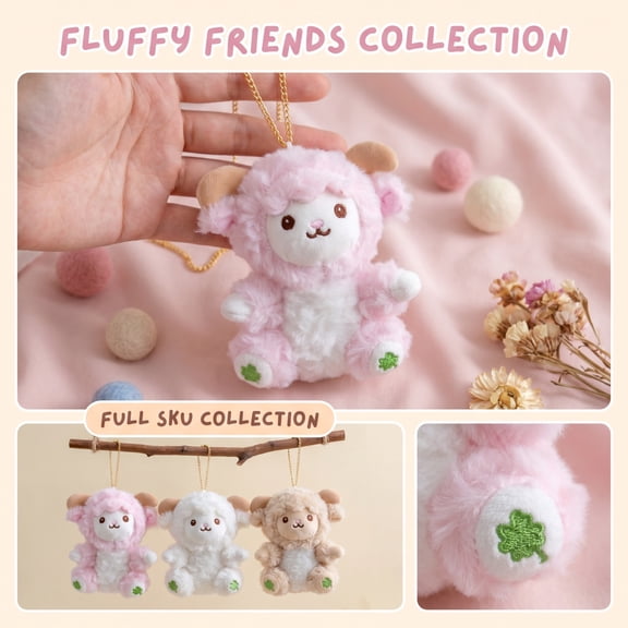 Lamb Stuffed Animal, Pink Lamb Plush, Small Stuffed Animals for Student, Clover Embroidered Plush, 5X3.5 Inch Ultra-Soft Portable Sitting Plush Perfect for Everyday Snuggles