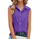 thumbnail image 4 of Mujeres de Verano Tank Tops Suelto Ajuste Solapa Botón Delantero sin Mangas Blusa Imitación Lino Casual, Verano Manga Larga Tops para Mujeres, 4 of 8