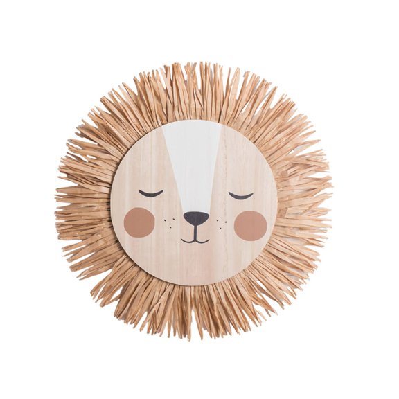 T-HOTLYST Handmade Lions Wall Decors Raffias Handwovens Animal Head Wall Hangings Ornament for Nurserys Baby Room Kindergarten Home Decors