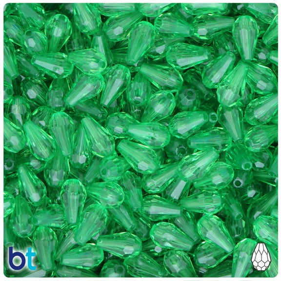 BeadTin Green Transparent 12mm Faceted Pear Acrylic Beads (150pcs)