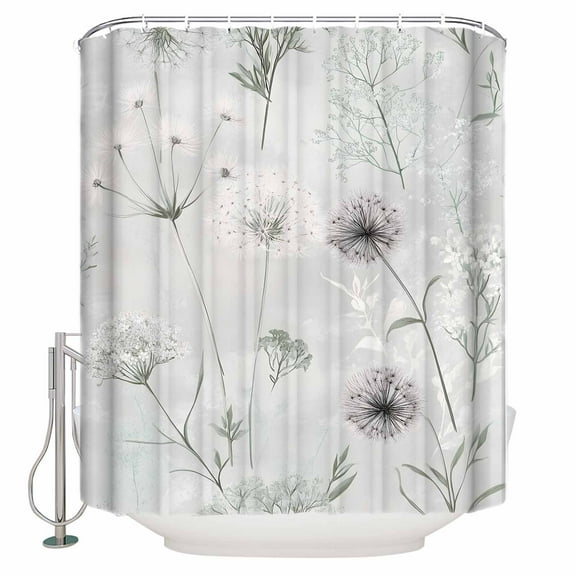 Extra Long Shower Curtain 72x84 Inch, Sage Green Dandelion Shower Curtain Waterproof Bathroom Decor White Green Floral Fabric Bath Curtain Set Accessories with Hooks