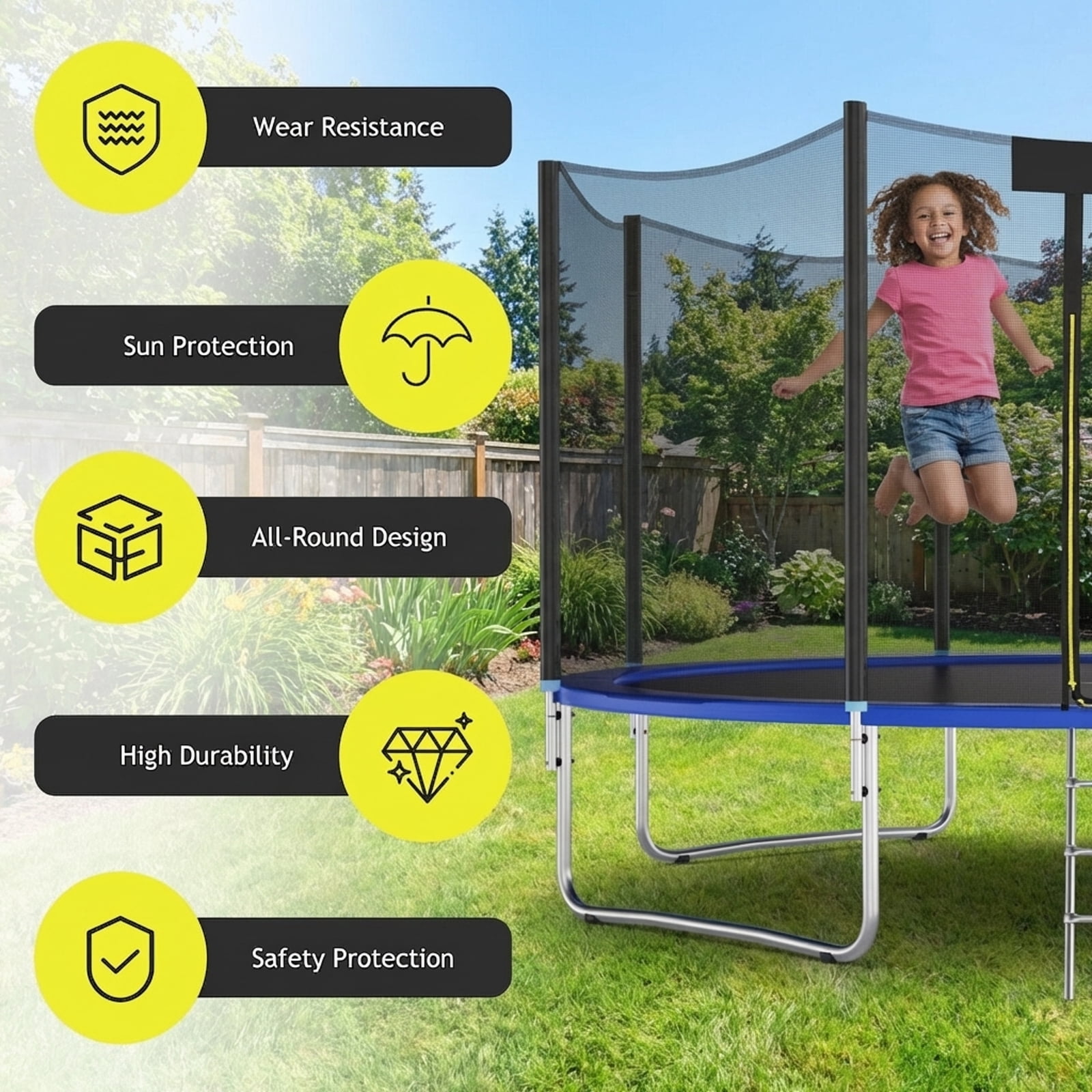 Redsmile 15/16 Feet Trampoline Replacement Safety Net-16 ft - Premium PE Safety Enclosure for Kids Outdoor Play