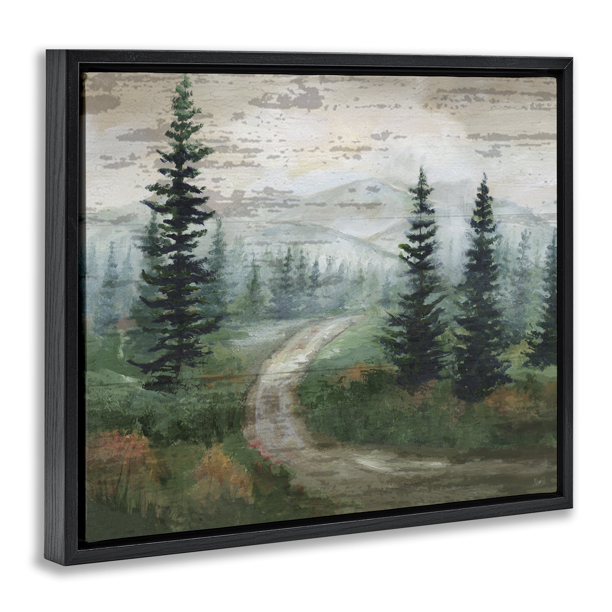 Stupell Industries Path Through Wilderness Landscape & Nature Painting Black Floater Framed Canvas Art Print Wall Art, 21 x 17