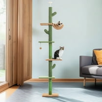 Pefilos Adjustable Height 95"-108" Cactus Cat Tree with Sisal Covered Scratching Post, Hammock, Floor to Ceiling Cat Tree Tower, Green