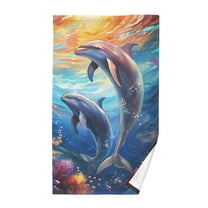 Dolphins under Water Cotton Face Towels Soft Hand Towel Absorbent Bathroom Towel for Kitchen Hotel Decoration