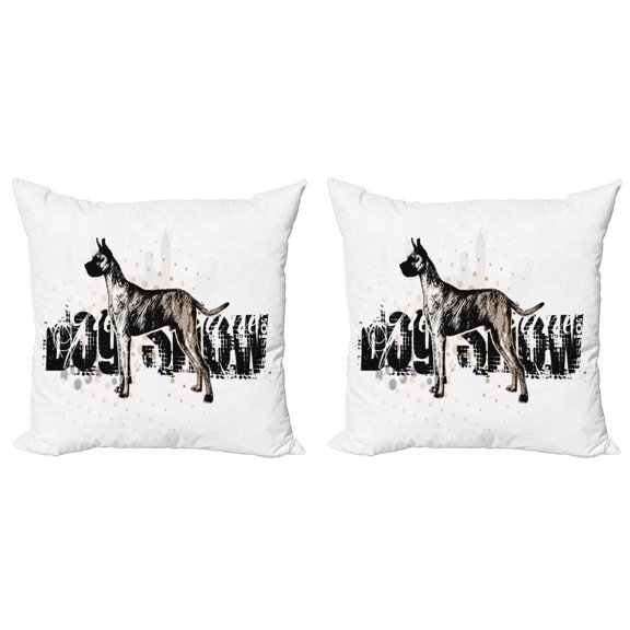 Dog Lover Throw Pillow Cushion Cover Pack of 2, Sketch Graphic of Pet with Dog Show Lettering, Zippered Double-Side Digital Print, 4 Sizes, Charcoal Grey Pale Sepia, by Ambesonne
