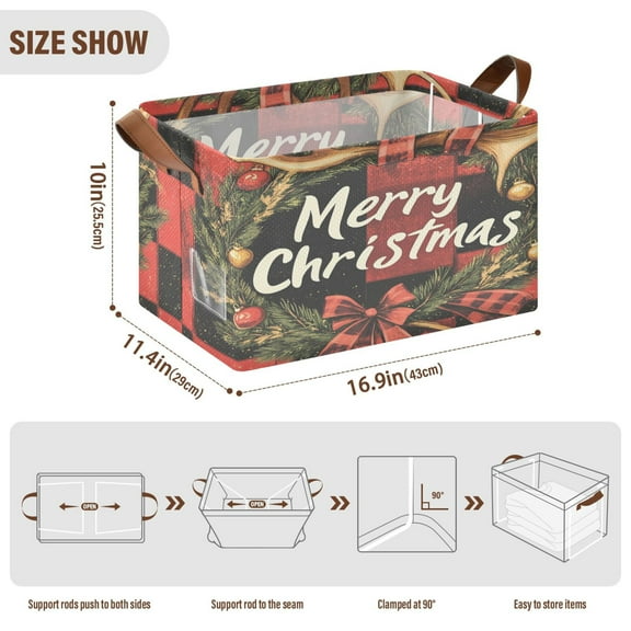 BZSMCE Collapsible Fabric Cube Storage Bins Elegant Christmas Print Design Pattern Storage Box
