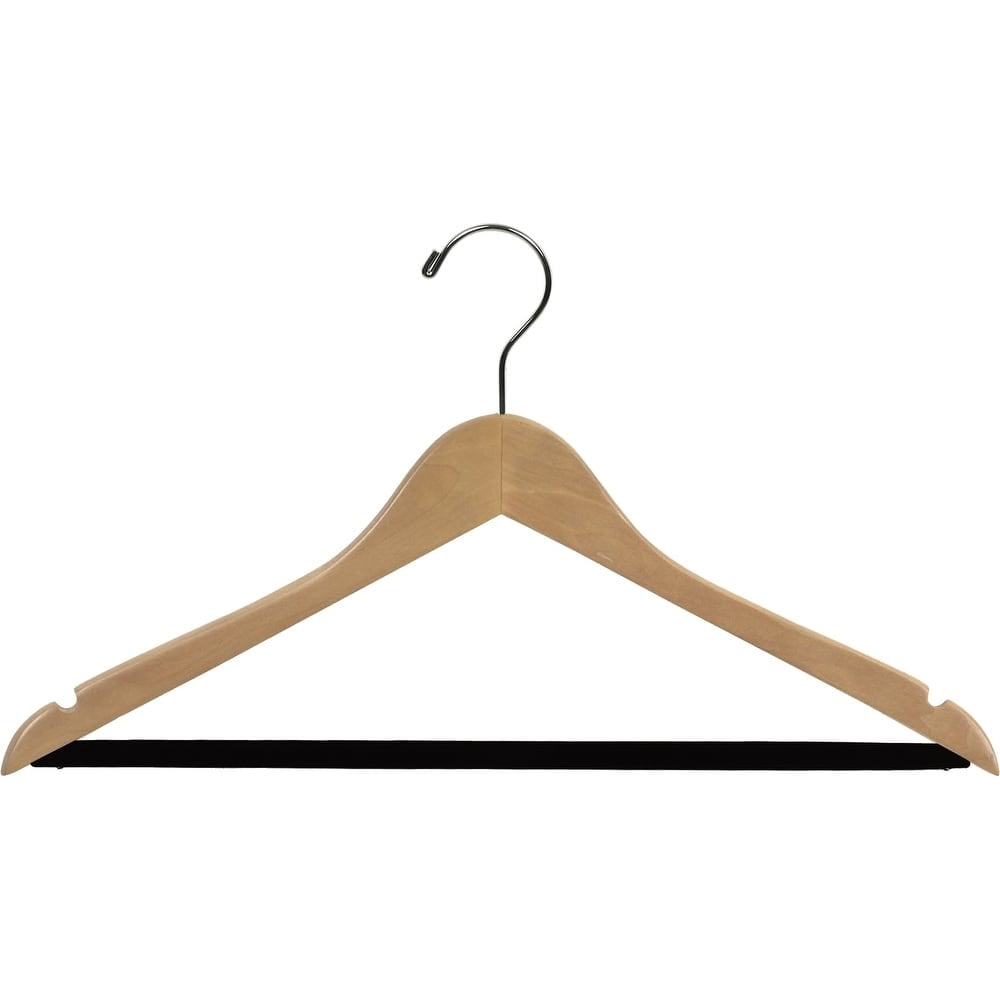 International Hanger Wood Suit Hanger Velvet Non-Slip Bar, Box of 100 Space.