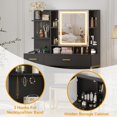 thumbnail image 2 of Yiwa Makeup Vanity Table with LED Mirror, Charging Outlet, Storage Drawers, Shelves, Cabinets & Padded Stool, 2 of 7