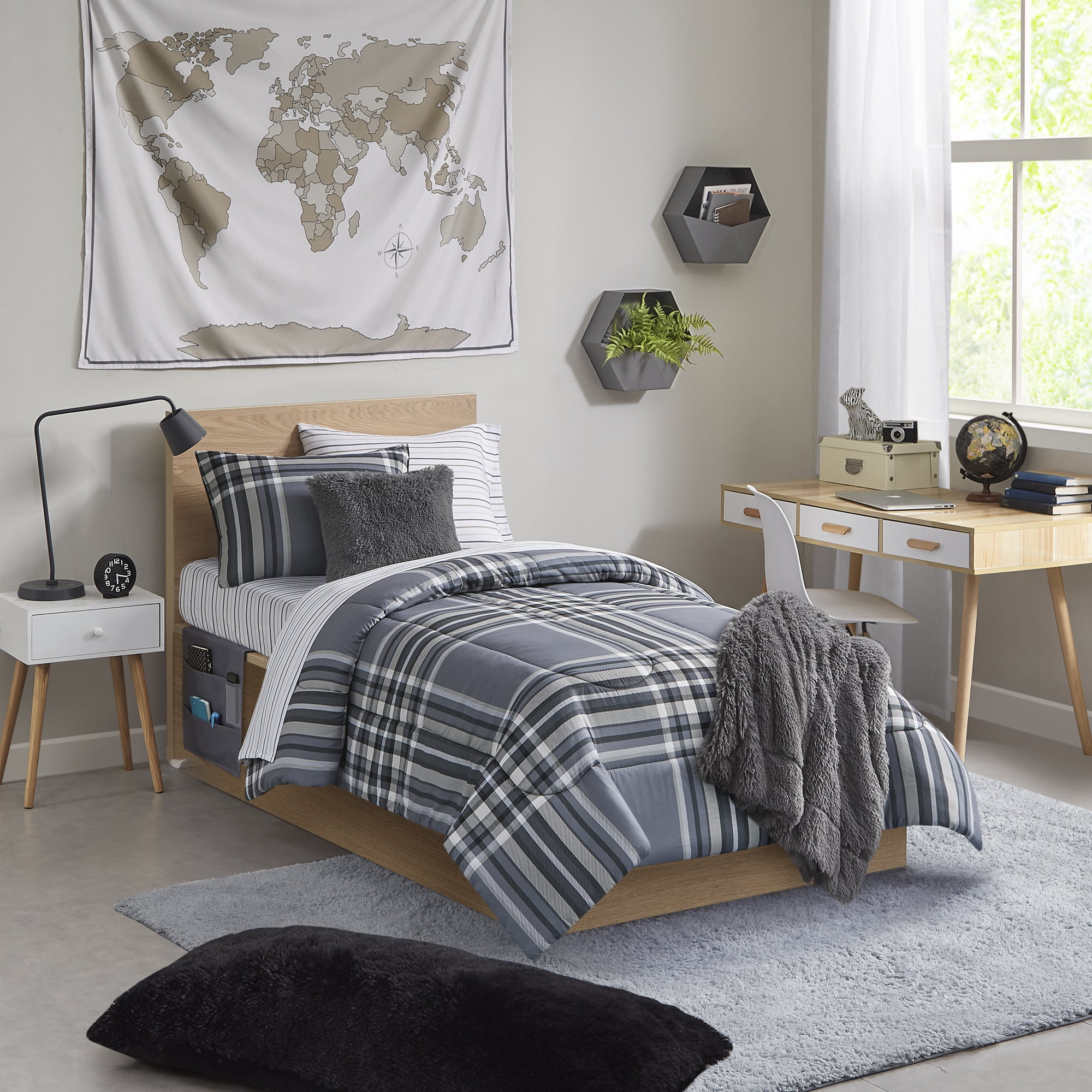 Mainstays Grey Plaid 11 Piece Bed in a 