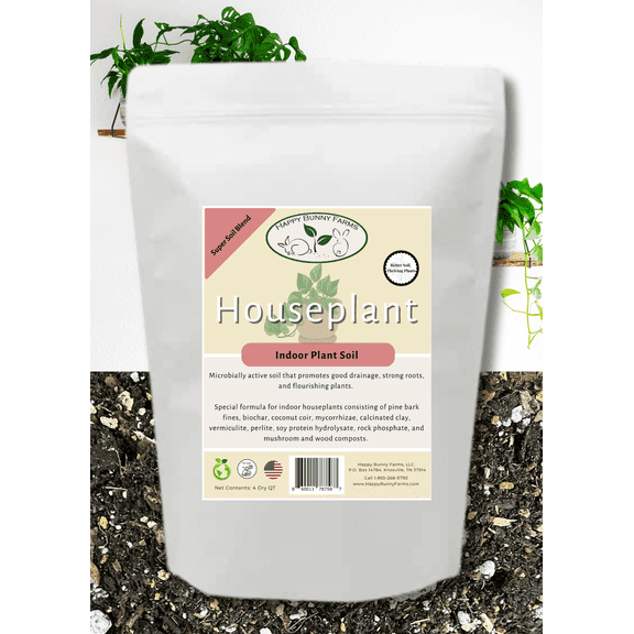 Happy Bunny Farms Organic Houseplant Potting Soil, Enriched with Nutrients, 4QT