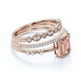 thumbnail image 2 of Art Deco 2.25 Carat Emerald Cut Morganite And Diamond Moissanite Thin Engagement Ring, Slim Wedding Ring in 10k Solid Rose Gold, Trio Rings Set, Holiday Gift, Promise Ring, Anniversary Ring, 2 of 3