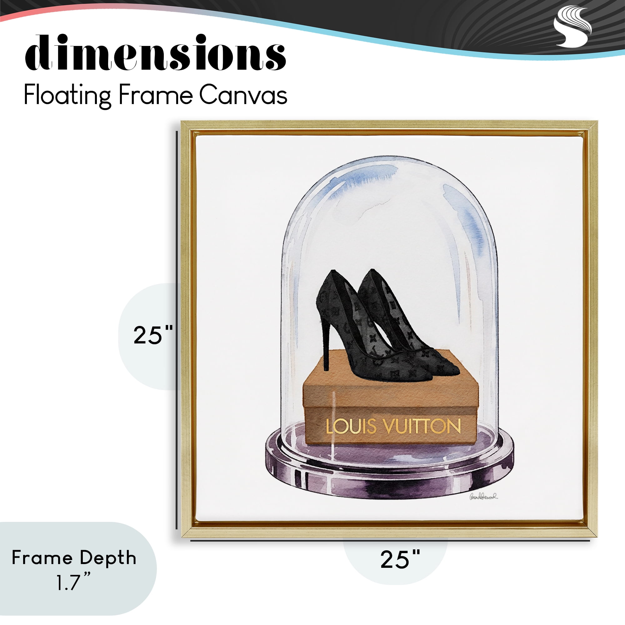 Stupell Industries Black Heels in Bell Jar Gold Framed Floater Canvas Wall Art, design by Amanda Greenwood