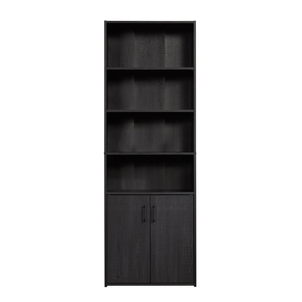 Mainstays Traditional 5 Shelf Bookcase with Doors, Black Finish