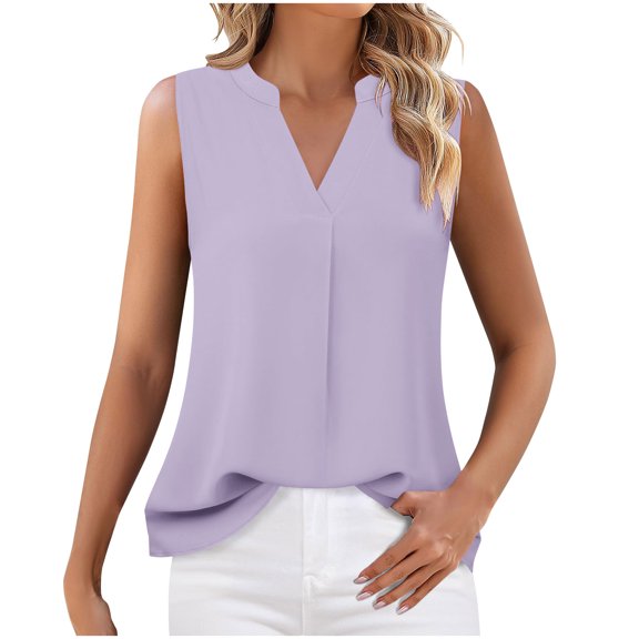 UYISJ Women's Summer Tank Tops V Neck Sleeveless Tunic Tops Casual Office Work Shirts Blouse Z-Purple XXL