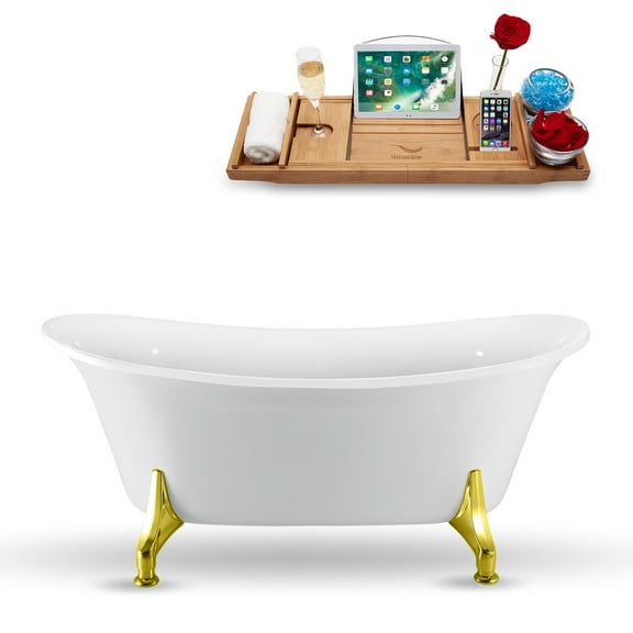 59" Streamline N1080GLD-IN-GLD Clawfoot Tub and Tray With Internal Drain