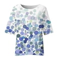 thumbnail image 4 of ICHUANYI Clearance Women Printing Three-quarter Sleeve Round Neck Pullover Tops Shirts Blouse(Light Blue, S) ICHUANYI WER2023080910102, 4 of 5