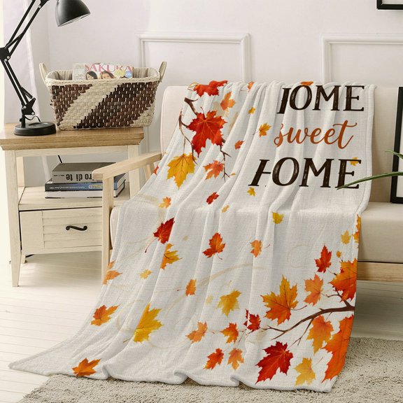 Throw Blanket Fleece Throw Blanket 30x40in, Sweet Home Words Soft Lightweight Bed Blankets Thanksgiving Autumn Maple Leaves Fuzzy Couch Blankets for All Season