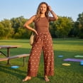 thumbnail image 4 of Resicozy Cropped Lace Hem Leg Pants for Women Polka Dot Summer High Waist Balloon Lightweight Beach Trousers with Pockets Light Brown 2XL, 4 of 6