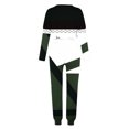 thumbnail image 4 of WMTBSRSW Girls 2025 Fashion 2 Piece Outfit Patchwork Sweatsuit Casual V Neck Pullover Tops Drawstring Sweatpants Two Piece Set 5-12 Years, 4 of 5