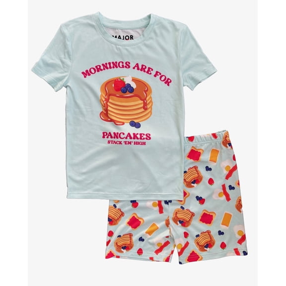 Major Cuddles Girls' Short Sleeve Top with Shorts, Snug Fit 2-Piece Pajama Sleep Set, Sizes 4-12