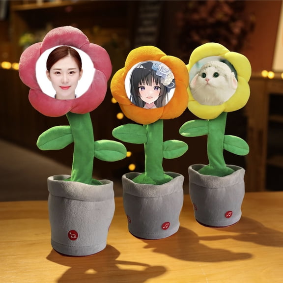 Custom Dancing Talking Sunflower With Face,Personalized Singing And Dancing Flower,Fun Novelty Gifts Plush Electronic Toys Interactive Stuffed Animals Pink - 36X15CM