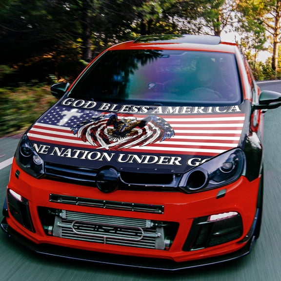 God Bless America Car Hood Decal - One Nation Under God Patriotic Bald Eagle & American Flag Design for Trucks, SUVs, and Cars