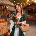 thumbnail image 5 of Anmrize Medieval Square Neck Dress, Puff Sleeve Lace Up Dress, Two Tone Historical Costume, Renaissance Costume Women Peasant Medieval Dress Long Sleeve Maxi Fairy Dresses, Dark Green M, 5 of 6