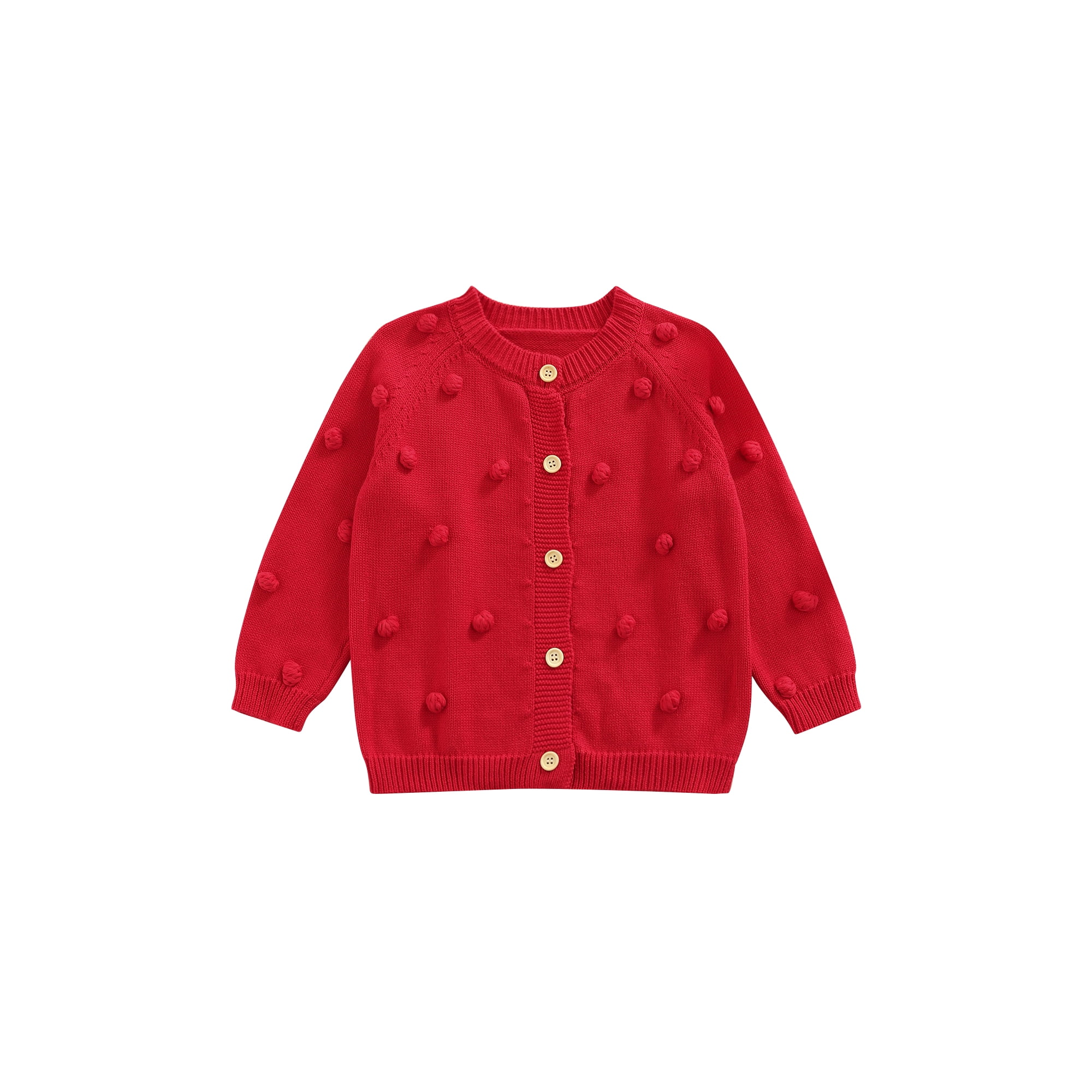 Xingqing Autumn Winter Baby Girls Knit Sweater Cardigan Solid Color Long Sleeve Single Breasted Plush Ball Outwears