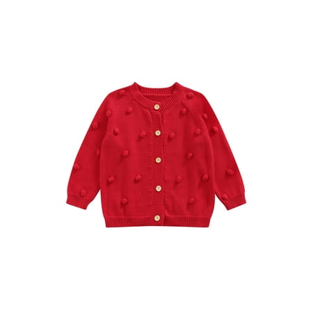

Canrulo Toddler Baby Girl Pompom Open Front Knit Cardigan Coat Long Sleeve Knitted Sweater Jacket Fall Winter Outfits Red 6-12 Months