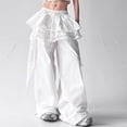 thumbnail image 2 of Risckoth Women's Dnatural texturestring Elastic Waist Wide Leg Pants, Lace Ruffle Skirt Overlay Casual Trousers S-2XL, 2 of 6