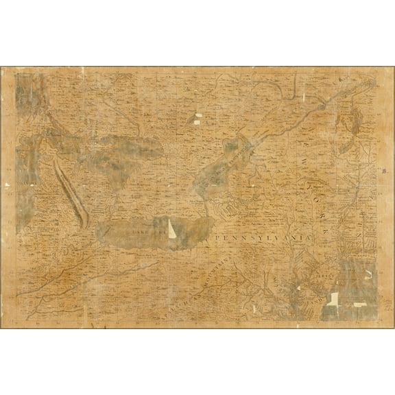 24"x36" Gallery Poster, map michigan pennsylvania new york 1708 in french