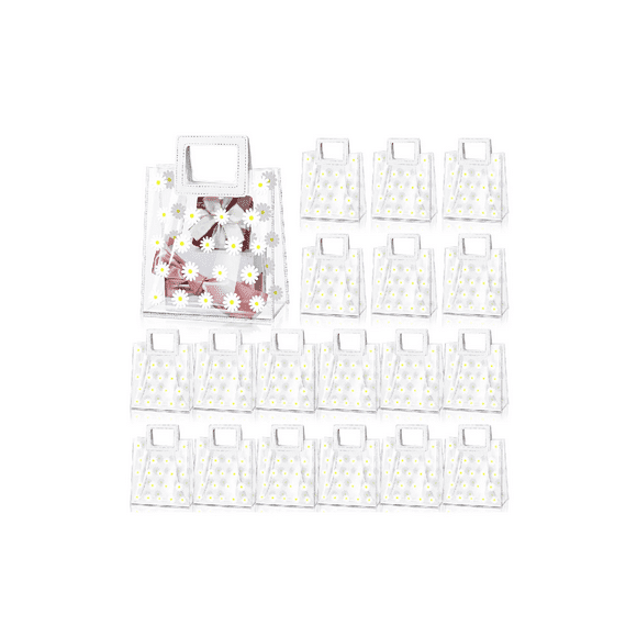 15 Bolsa Regalo Con Asa Transparentes Transparente  con flores blanca
