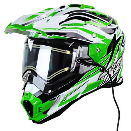 Snow Helmet Snowmobile Sled - Snow Master TX-27 White Green DS Snowmobile Helmet
