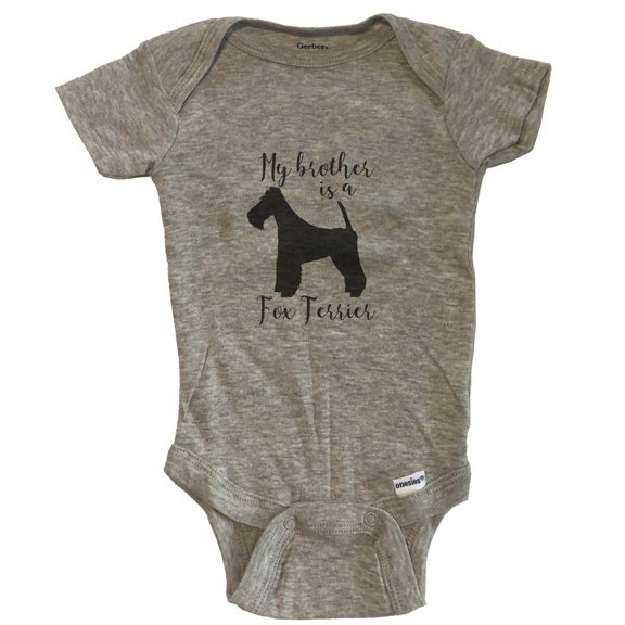 My Brother Is A Fox Terrier Cute Dog Baby Bodysuit - Fox Terrier One Piece Baby Bodysuit - Grey