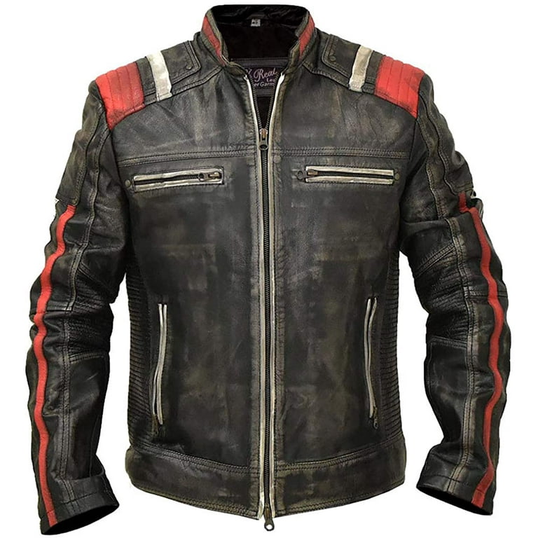 Men's cowhide retro moto shop style jacket