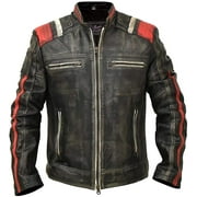 Outfit Craze Men Distressed Black Biker Cafe Racer Retro Cowhide Leather Jacket (S)