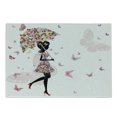 thumbnail image 1 of Feminine Cutting Board, Girl with Floral Umbrella and Dress Walking with Butterflies Inspirational Art, Decorative Tempered Glass Cutting and Serving Board, Small Size, Black and Pink, by Ambesonne, 1 of 1