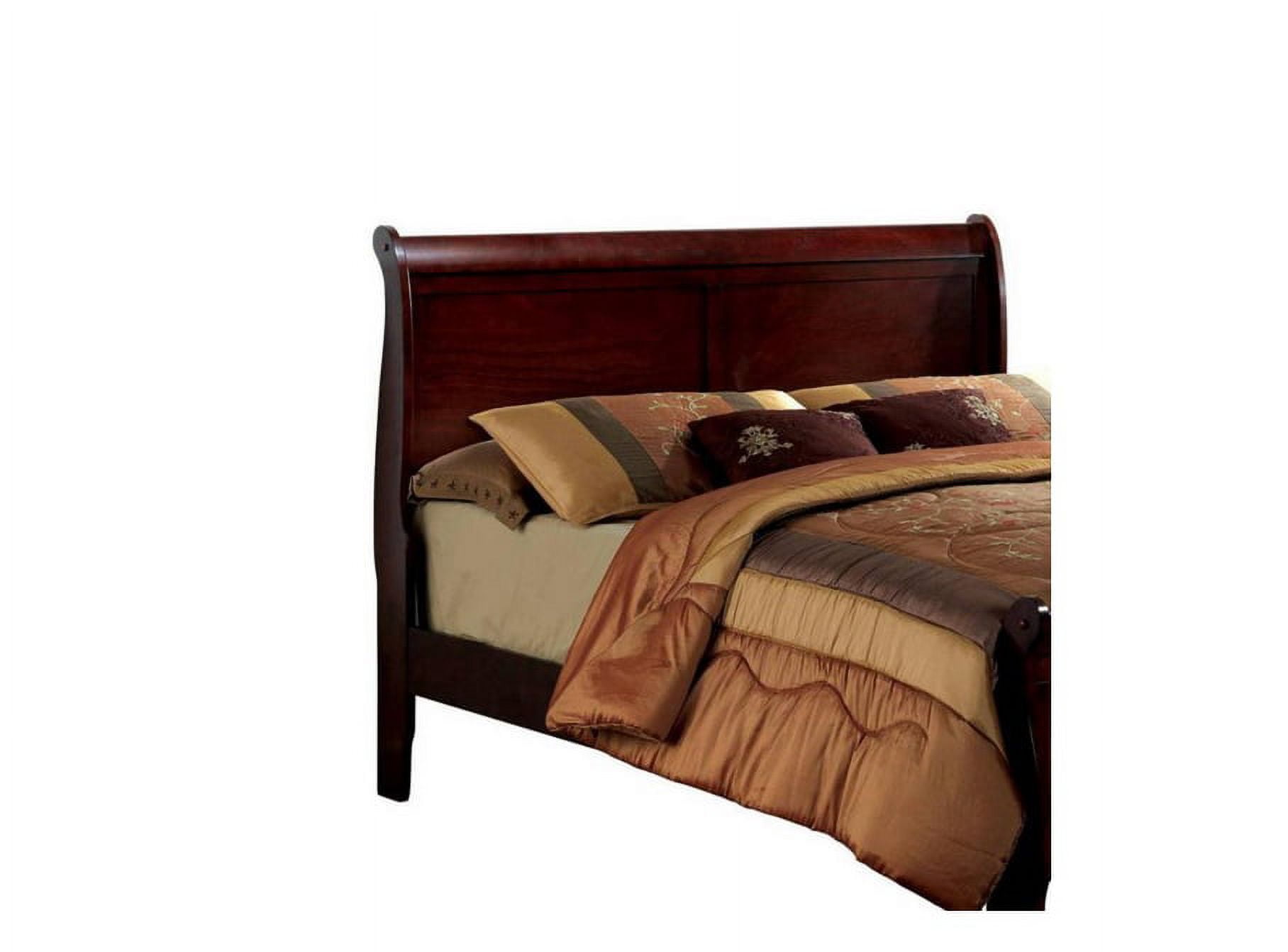 Wooden Bed with Curved Plank Panel Headboard - Brown Cherry - Full