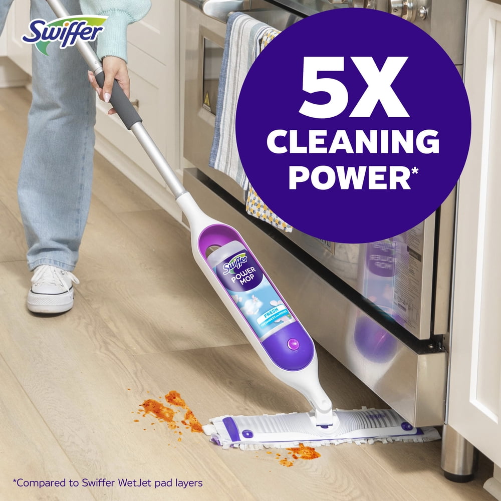 Swiffer Power Mop Floor Cleaner Bundle Includes 1 Spray Mop Device, 2 Lavender Scent Mopping Solutions 25.3 Fl Oz, 1 Fresh Scent Mopping Solution 25.3 Fl Oz & 7 Mop Pad Refills