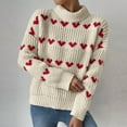 thumbnail image 2 of Lovskoo Sweaters for Women Winter Printed Heart Long Sleeve Short Blouse Turtleneck Casual Tops Beige, 2 of 9
