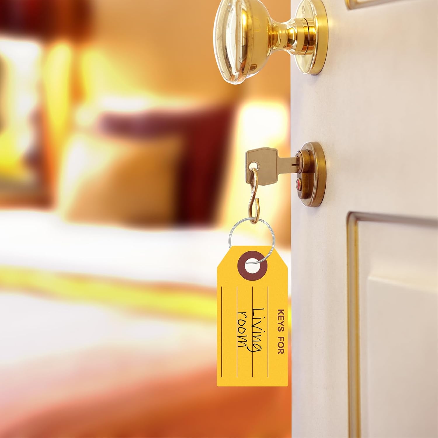 500 Pcs Key Tags with Rings 1.38 x 2.76 Inches Key Chain Tags Labels for Box Keychain Office Shop Car Supplies (Yellow)