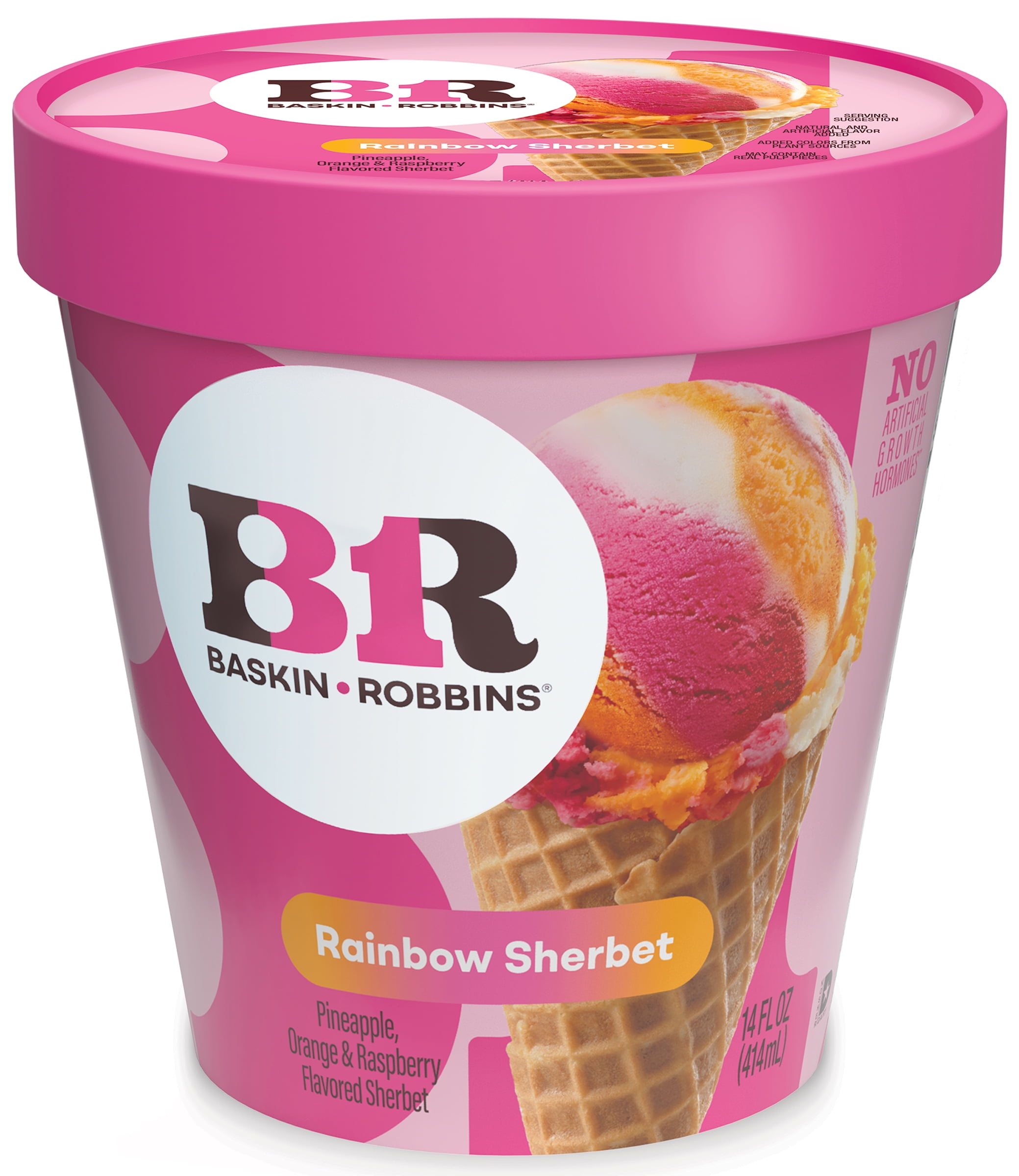Baskin-Robbins Rainbow Sherbet, 14 fl oz Cup – Pineapple, Orange, and Raspberry Flavored Sherbet