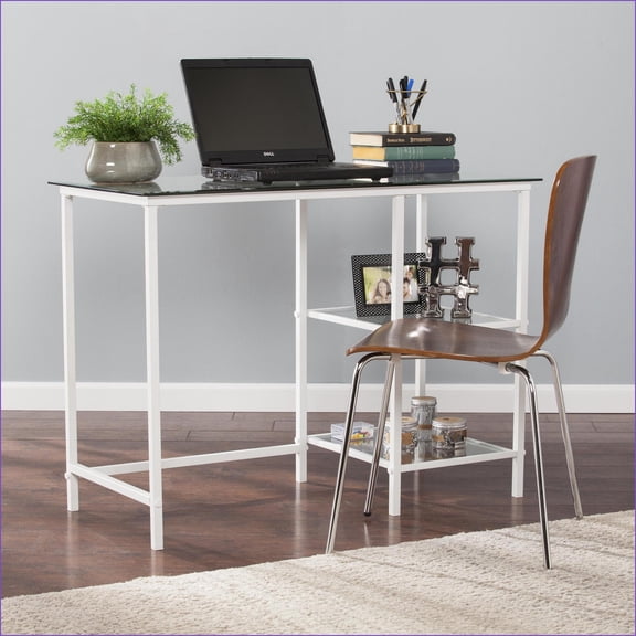 Desks, Modern White Metal & Tempered Glass Student Desk | Versatile Workstation