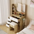 thumbnail image 3 of Vanity Desk With Mirror and LED Lights, 36-Inch Makeup Vanity Desk, Power Outlet, USB Ports, Stool, 3 Color Adjustable Light, Dressing Table With 4 Drawers, Storage Shelves for Bedroom, Women, 3 of 9